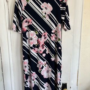 Floral Striped Dress - Pink and Navy blu